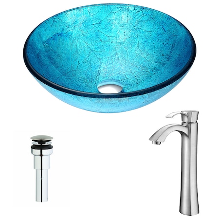 Anzzi Accent Blue Ice Deco-Glass Vessel Sink with Nickel Harmony Faucet LSAZ047-095B